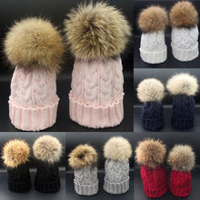 Cute Trendy Mom And Baby Crochet Hat Fur Wool Knit Warm Cap Knitted Hats Caps Toddler bonnet enfant set J4U66