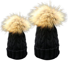 Cute Trendy Mom And Baby Crochet Hat Fur Wool Knit Warm Cap Knitted Hats Caps Toddler bonnet enfant set J4U66