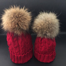 Cute Trendy Mom And Baby Crochet Hat Fur Wool Knit Warm Cap Knitted Hats Caps Toddler bonnet enfant set J4U66