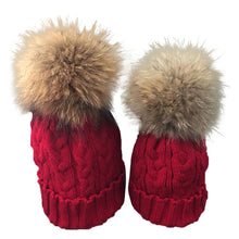 Cute Trendy Mom And Baby Crochet Hat Fur Wool Knit Warm Cap Knitted Hats Caps Toddler bonnet enfant set J4U66