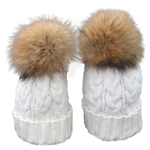 Cute Trendy Mom And Baby Crochet Hat Fur Wool Knit Warm Cap Knitted Hats Caps Toddler bonnet enfant set J4U66