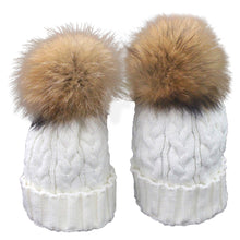 Cute Trendy Mom And Baby Crochet Hat Fur Wool Knit Warm Cap Knitted Hats Caps Toddler bonnet enfant set J4U66