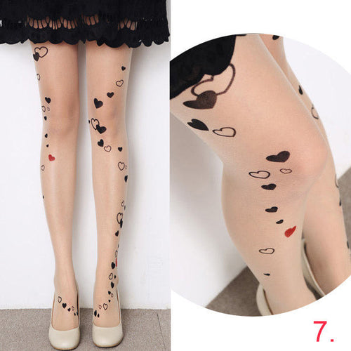 cute women sexy transparent silk stocking tattoo pantyhose woman leggings J4U66