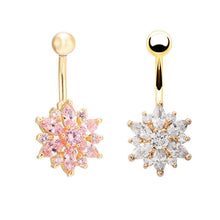 Dangle Navel Body Jewelry Piercings Tassel Flower Cubic Zirconia Belly Button Ring Navel Bar Barbell Body Piercing Jewelry  J4U66