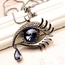 Deep Blue Evil Eye Hamsa Magic Long Chain Sweater Necklace Crystal Rhinestone Teardrop Pendant Necklace J4U66