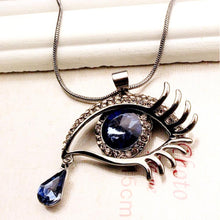 Deep Blue Evil Eye Hamsa Magic Long Chain Sweater Necklace Crystal Rhinestone Teardrop Pendant Necklace J4U66