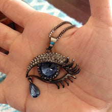 Deep Blue Evil Eye Hamsa Magic Long Chain Sweater Necklace Crystal Rhinestone Teardrop Pendant Necklace J4U66