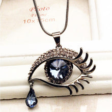 Deep Blue Evil Eye Hamsa Magic Long Chain Sweater Necklace Crystal Rhinestone Teardrop Pendant Necklace J4U66