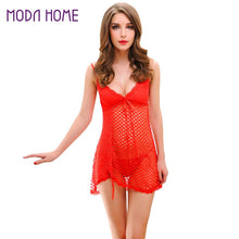 deep v neck dress women see through nightgown lingerie sexy babydoll lace mesh hollow out bow spaghetti strap sleepwear g-string J4U66