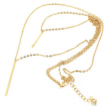 Double Layer Bar Stick Necklace & Pendant Simple Metal Gold Layered Tassels Pendant Long Necklace J4U66