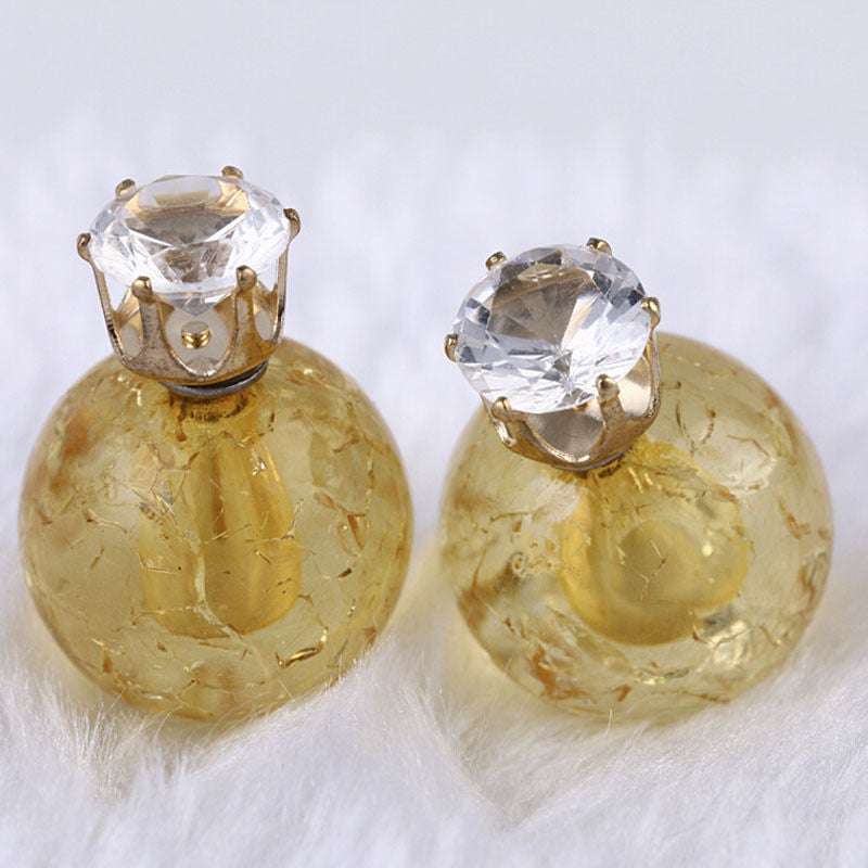 Double Side Ball Crystal Pearl Pattern Stud Earrings For Women Brincos 8 Colors Women Earring Jewelry J4U66