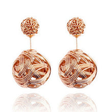 Double Sides Two Gold Plated Ball Hollowed Studs EarringsWomen's Jewelry J4U66