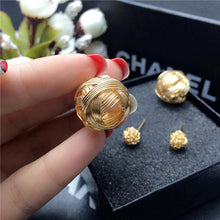 Double Sides Two Gold Plated Ball Hollowed Studs EarringsWomen's Jewelry J4U66