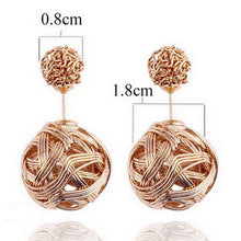 Double Sides Two Gold Plated Ball Hollowed Studs EarringsWomen's Jewelry J4U66