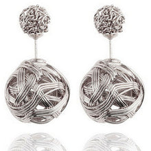 Double Sides Two Gold Plated Ball Hollowed Studs EarringsWomen's Jewelry J4U66