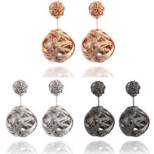 Double Sides Two Gold Plated Ball Hollowed Studs EarringsWomen's Jewelry J4U66