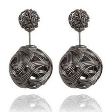 Double Sides Two Gold Plated Ball Hollowed Studs EarringsWomen's Jewelry J4U66