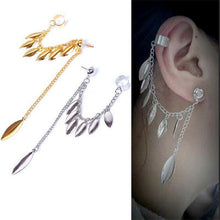 Ear Clip Personality Metal Leaf Single Tassel Earrings Cuffs For Women And Girls Clip On The Ears Ear Cuff Jewelry  J4U66