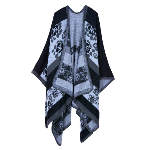 echarpes femininas women knitted shawl poncho faux cashmere jacquard floral pattern cardigan feminino oversized boho cape J4U66