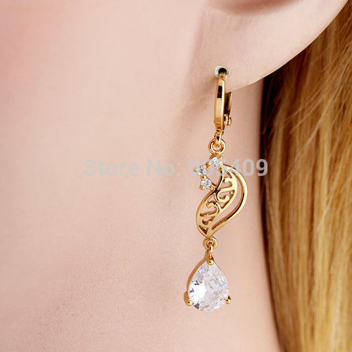 Elegant 18k Golden Plated Crystal Charm Jewelry Dangle Earrings for Ladies J4U66