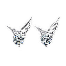 Elegant Angel Wings Crystal Ear Stud Earrings Womens Silver Plated Jewelry J4U66