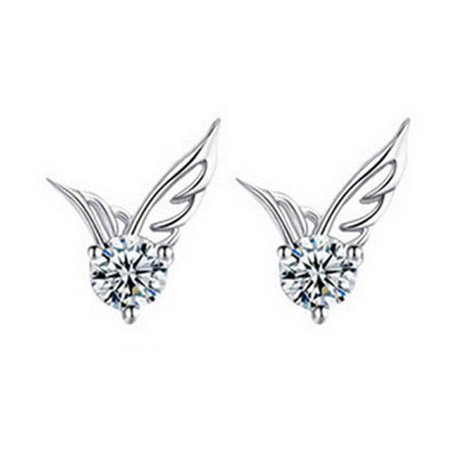 Elegant Angel Wings Crystal Ear Stud Earrings Womens Silver Plated Jewelry J4U66