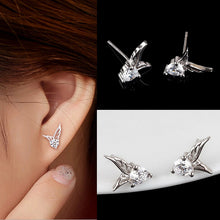 Elegant Angel Wings Crystal Ear Stud Earrings Womens Silver Plated Jewelry J4U66