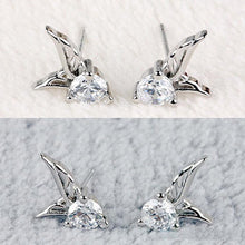 Elegant Angel Wings Crystal Ear Stud Earrings Womens Silver Plated Jewelry J4U66