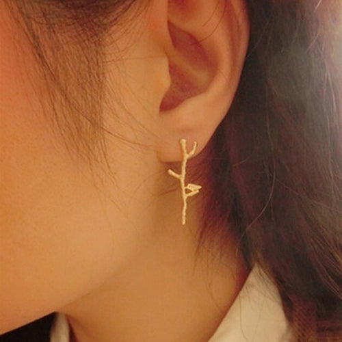 Elegant Bird Tree Branch Shaped Alloy Woman Earrings Gold Sliver Plated Jewelry Accessories J4U66