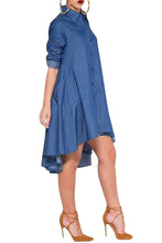 elegant casual women loose dress turn down collar long sleeve denim dress lady shirt dresses J4U66