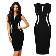 elegant clothing vestidos women tank dress contrast panel o neck sleeveless vestido de festa J4U66