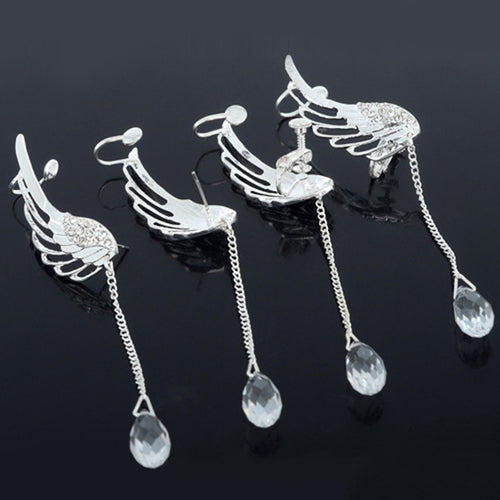 Elegant Crystal Pendant Earrings Long Angel Wing Drop Dangle Earrings For Women  J4U66