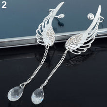 Elegant Crystal Pendant Earrings Long Angel Wing Drop Dangle Earrings For Women  J4U66