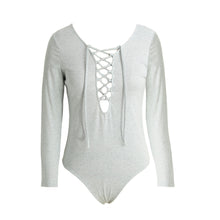 elegant jumpsuit sexy women lace up bodysuit rompers tie front long sleeve stretch slim playsuit salopette ol overalls grey J4U66