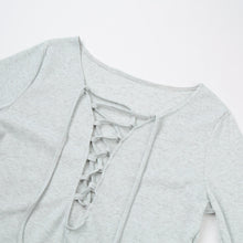 elegant jumpsuit sexy women lace up bodysuit rompers tie front long sleeve stretch slim playsuit salopette ol overalls grey J4U66