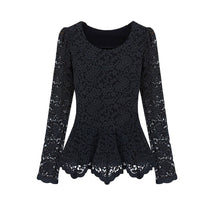 elegant women lace blouse long sleeve peplum slim basic shirt tops blusa de renda ladies office shirt clothing beige J4U66