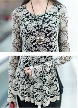 elegant women lace blouse long sleeve peplum slim basic shirt tops blusa de renda ladies office shirt clothing beige J4U66