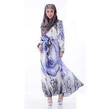 Elegant Women's Kaftan Abaya Jilbab Islamic Muslim Floral Chiffon Long Sleeve Maxi Dress PY3 J4U66