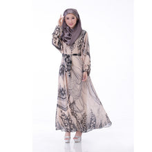 Elegant Women's Kaftan Abaya Jilbab Islamic Muslim Floral Chiffon Long Sleeve Maxi Dress PY3 J4U66