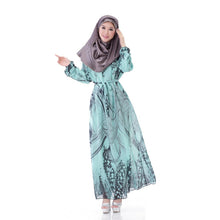 Elegant Women's Kaftan Abaya Jilbab Islamic Muslim Floral Chiffon Long Sleeve Maxi Dress PY3 J4U66