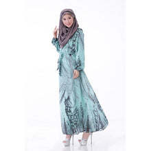 Elegant Women's Kaftan Abaya Jilbab Islamic Muslim Floral Chiffon Long Sleeve Maxi Dress PY3 J4U66