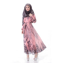 Elegant Women's Kaftan Abaya Jilbab Islamic Muslim Floral Chiffon Long Sleeve Maxi Dress PY3 J4U66