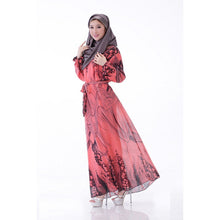 Elegant Women's Kaftan Abaya Jilbab Islamic Muslim Floral Chiffon Long Sleeve Maxi Dress PY3 J4U66