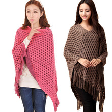 elegant womens loose tassel fringe knit poncho cape sweater shawl top coat J4U66