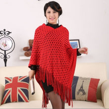 elegant womens loose tassel fringe knit poncho cape sweater shawl top coat J4U66