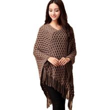elegant womens loose tassel fringe knit poncho cape sweater shawl top coat J4U66