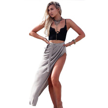 europe sexy skirts womens midi skirt ruched high split belt irregular hem casual beach wear long maxi skirt grey J4U66