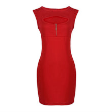 European Style Bandage Bodycon Slim Sleeveless Evening Party Pencil Push Up Red Zipper Dresses J4U66