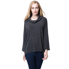 european women casual t-shirts high roll neck side zipper irregular hem t-shirts loose tees women tops knitted pullover J4U66