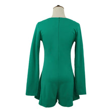 european women jumpsuit wide leg zipper back round neck long sleeves tops shorts playsuit clubwear rompers green J4U66